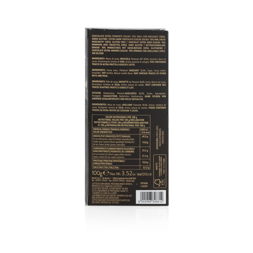 70% Dark Chocolate Hazelnut Bar 100 g