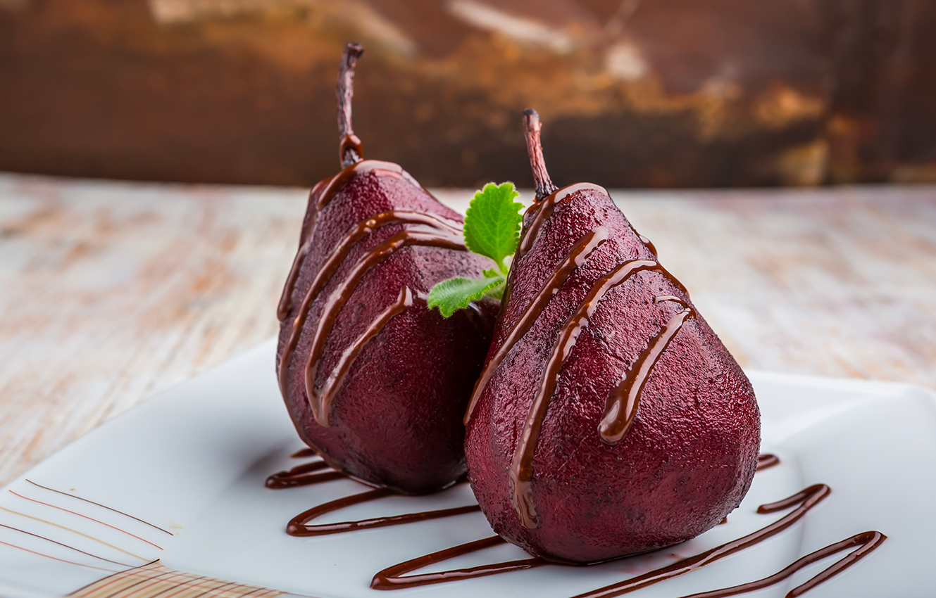 Pears with chocolate in Piedmonts wine